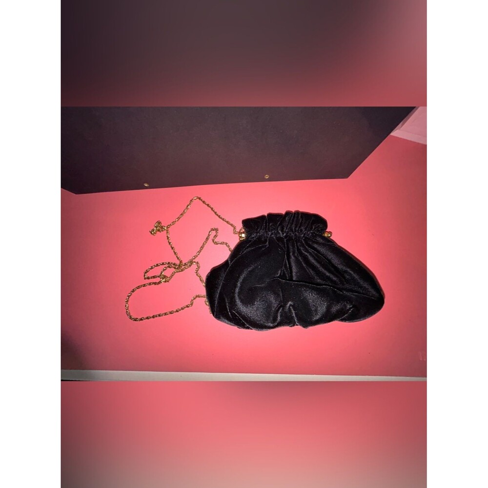 Carolyne Barton Black Velvet Clutch with Gold Chain Strap